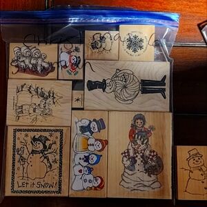 11 Holiday Snowman  Rubber Stamp Set